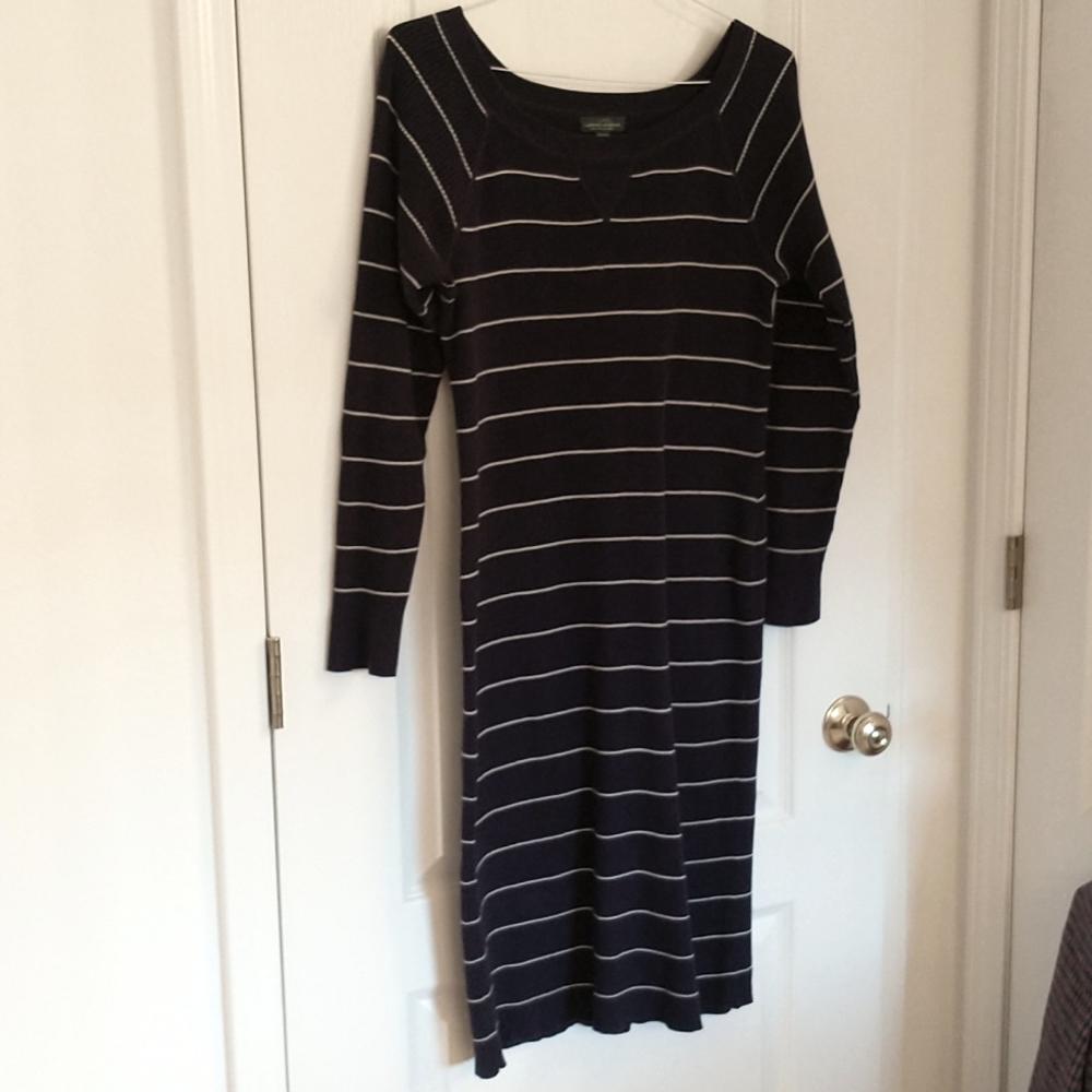 Ralph Lauren Sweater Dress Navy White Stripe Long Sleeve LRL 100% Cotton